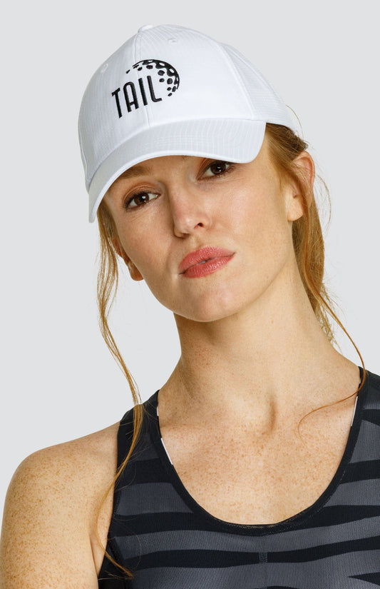 Queene Cap - Chalk White with Onyx Black Tail Golf Logo